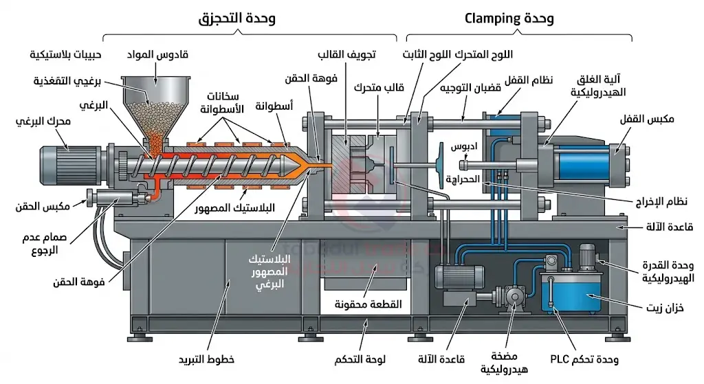 أجزاء ماكينة حقن البلاستيك ووحدة الحقن والغلق